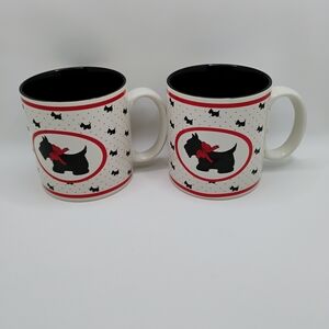 A Vintage Pair (2) Russ Berrie Black and Red Scottie Dog Mugs 80s